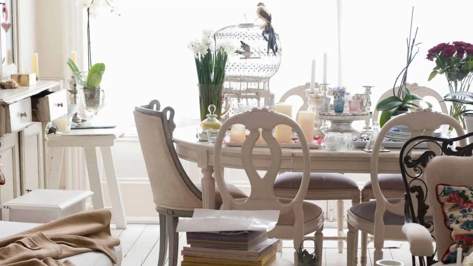 dining room table covered with stuff