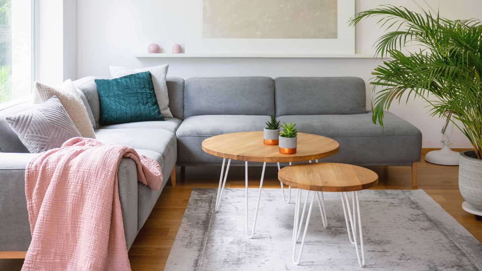 gray room with pink blanket