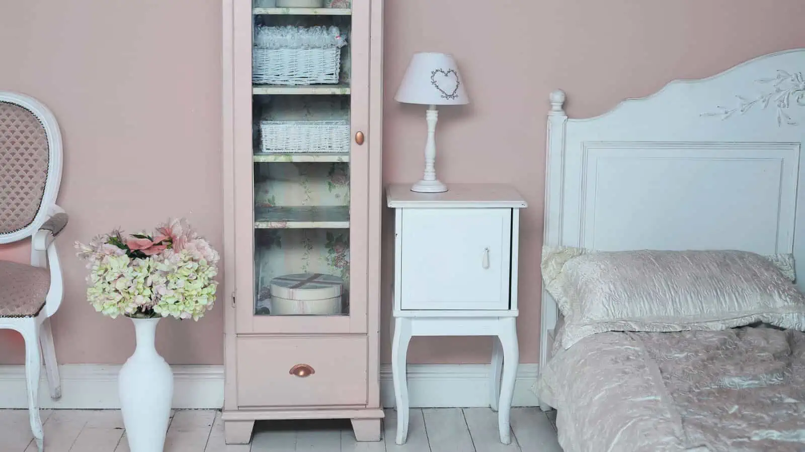 pink and white bedroom furniture