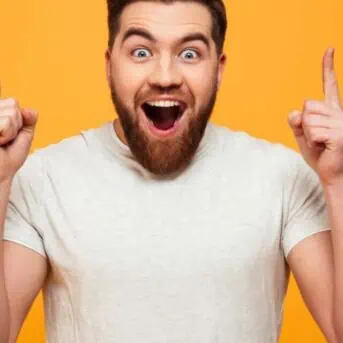 excited man pointing up