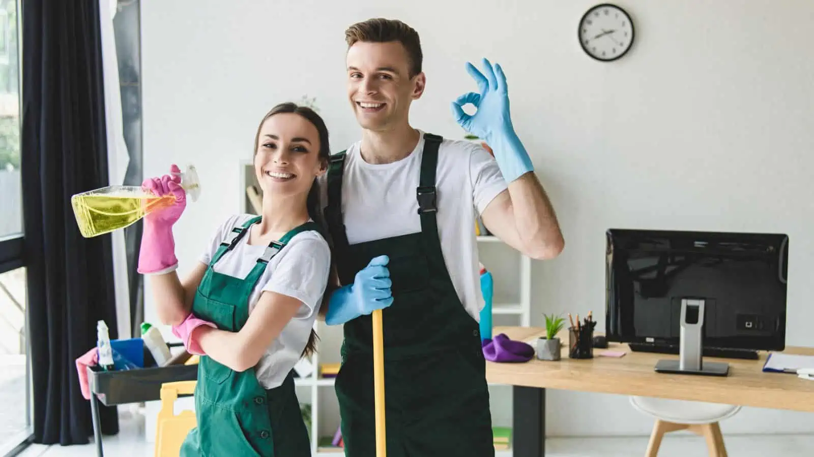 man and woman happy after cleaning