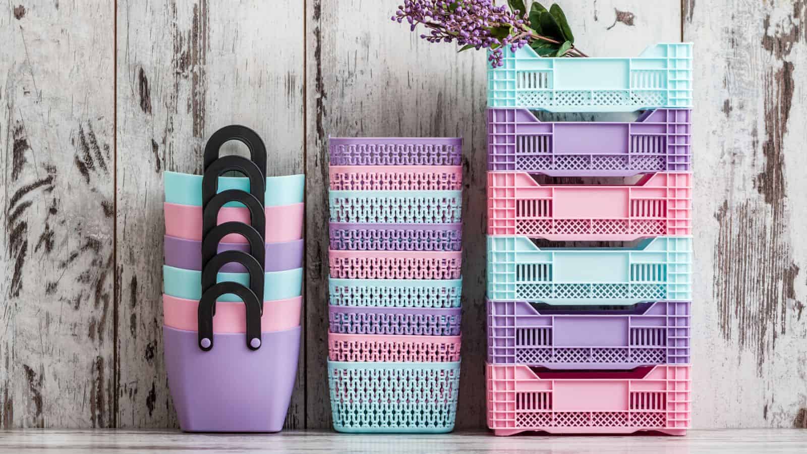 purple pink and aqua storage containers
