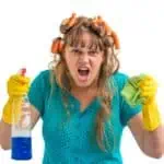 angry woman cleaning