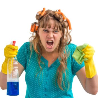 angry woman cleaning