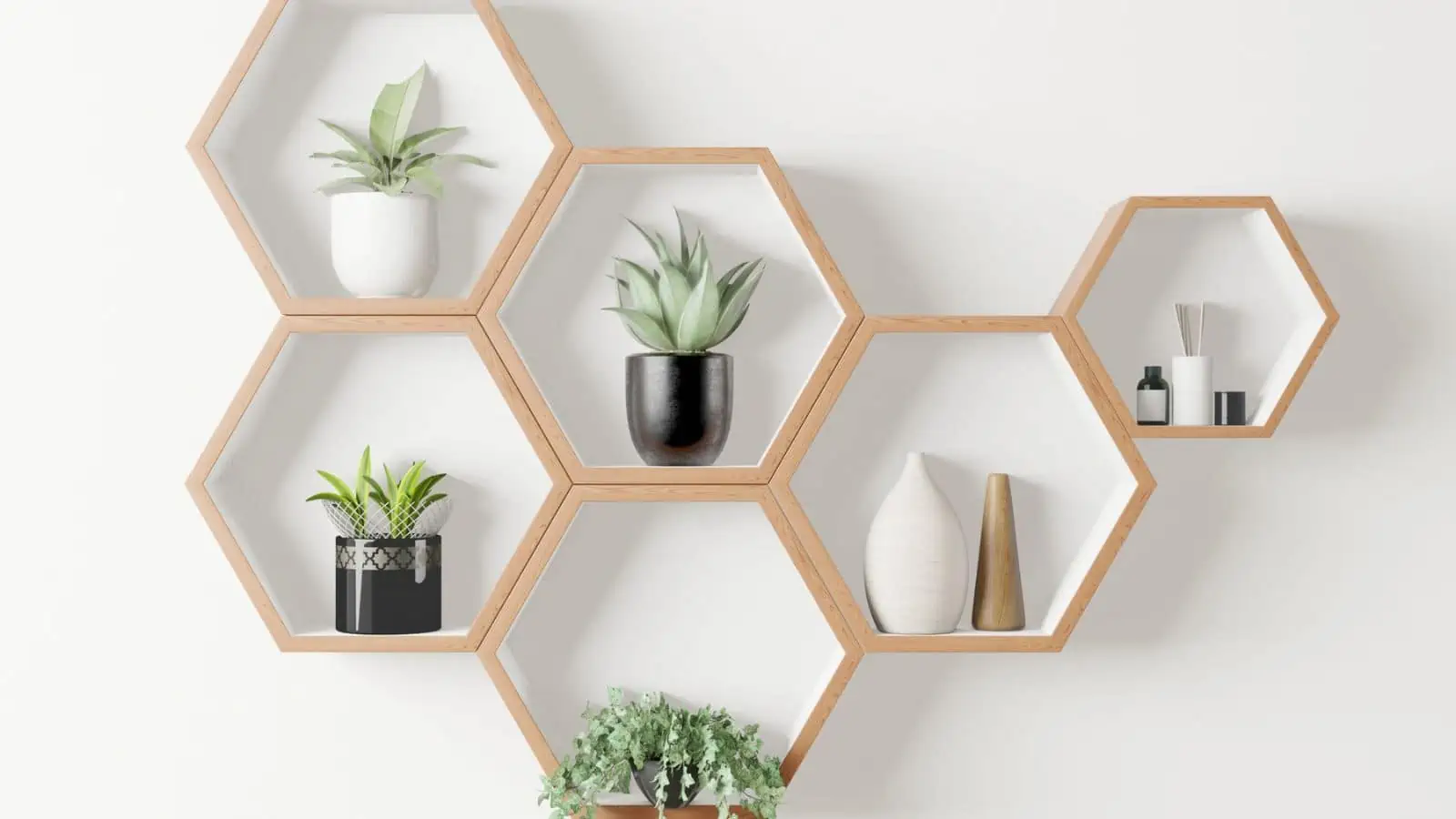 hexagonal shelves on wall