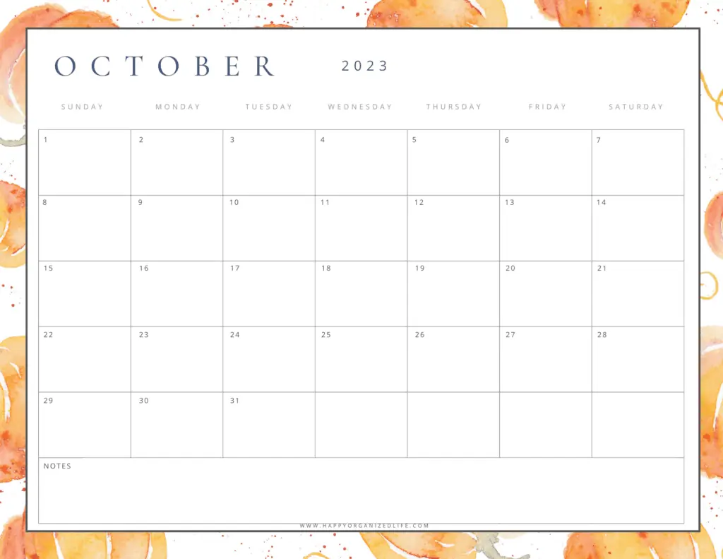 October 2023 Calendar - Orange Pumpkins