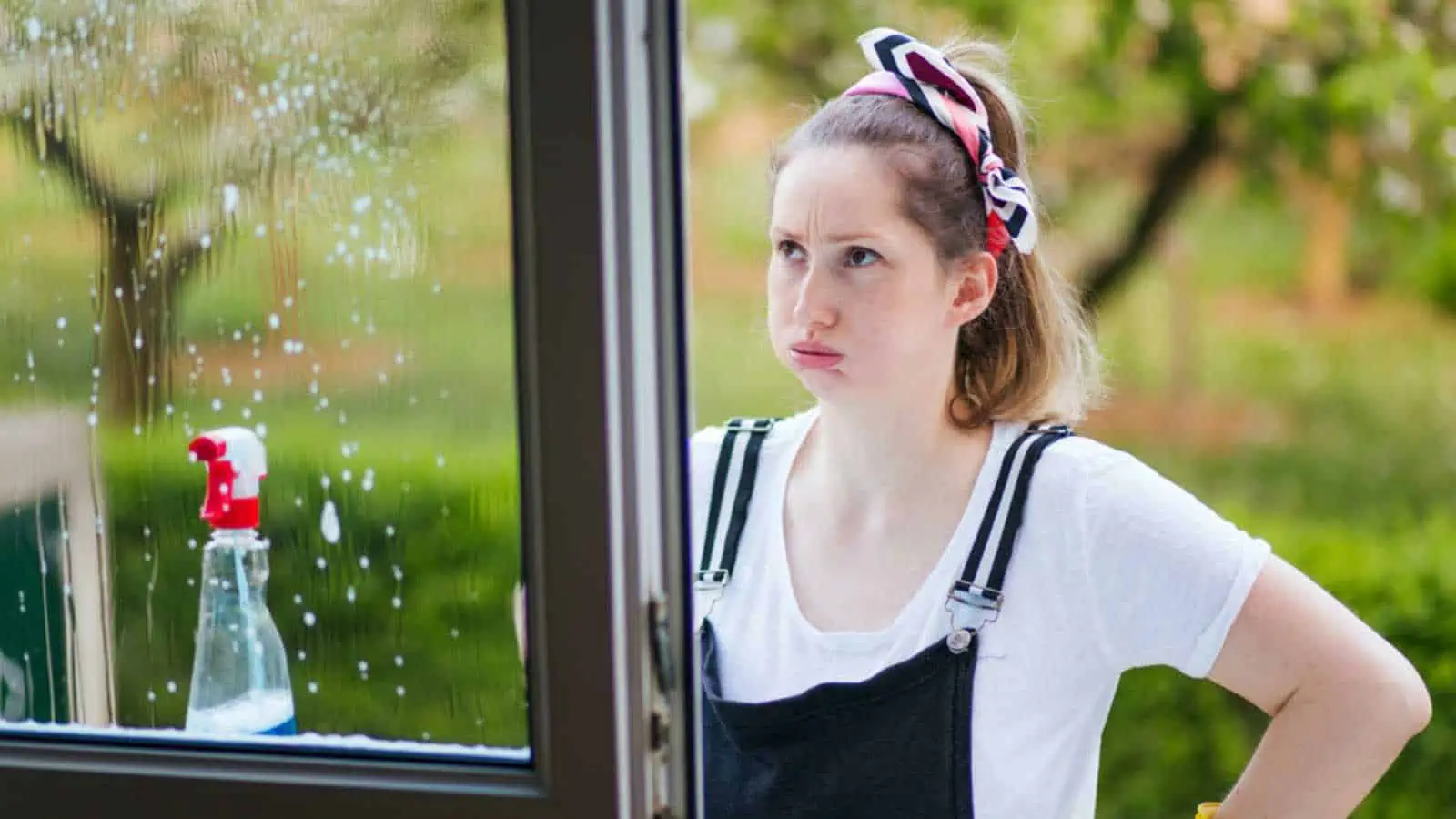 Woman cleaning the windows