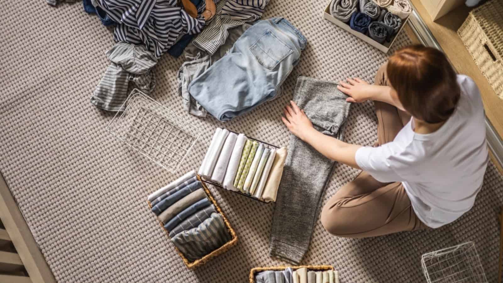 Woman folding clothes