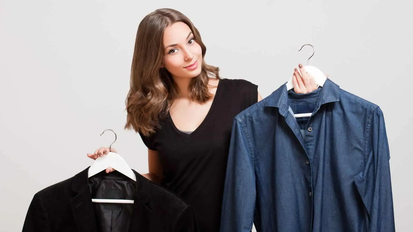 happy woman shopping for clothes