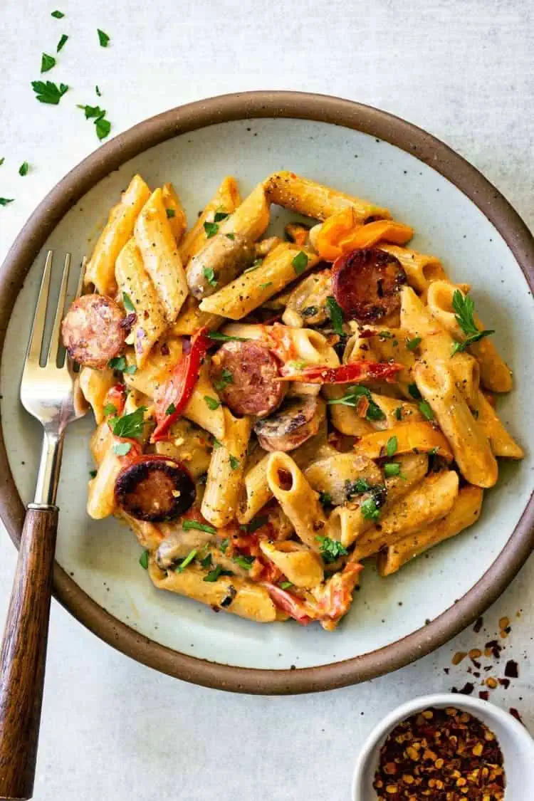 One Pot Creamy Cajun Sausage Pasta