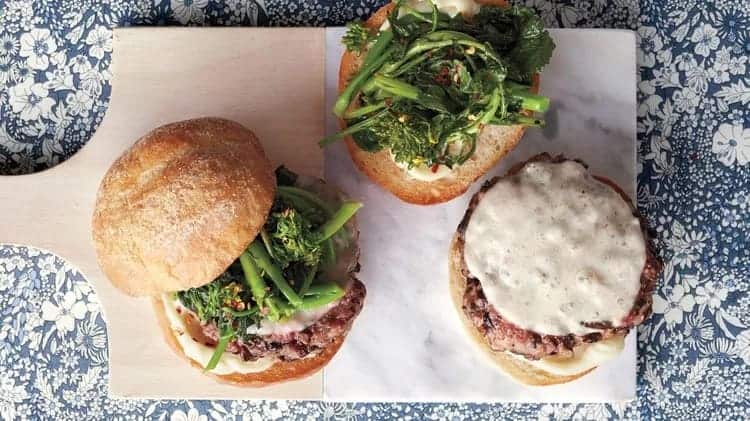 Sausage-and-Mushroom Burgers with Broccoli Rabe