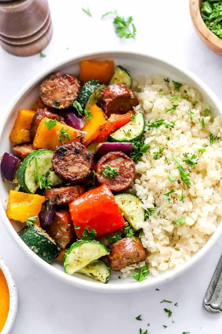 10-Minute Air Fryer Chicken Sausage and Veggies