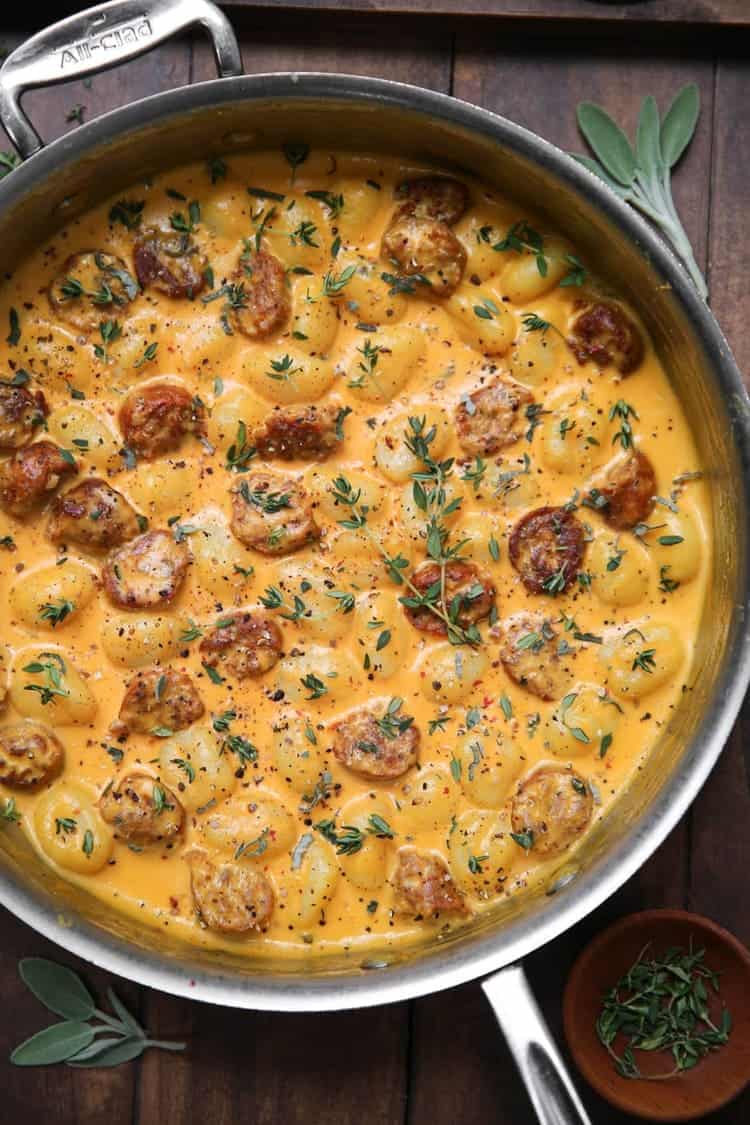 Creamy Butternut Squash Gnocchi with Sausage Thyme and Sage