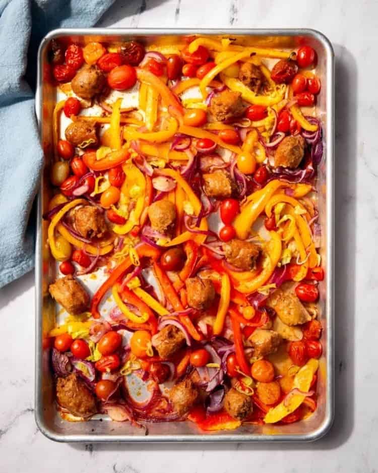 Vegan Sheet Pan Sausage and Peppers