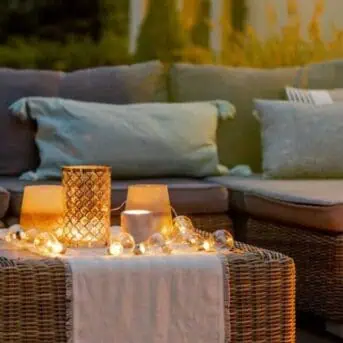 Porch lit with candles