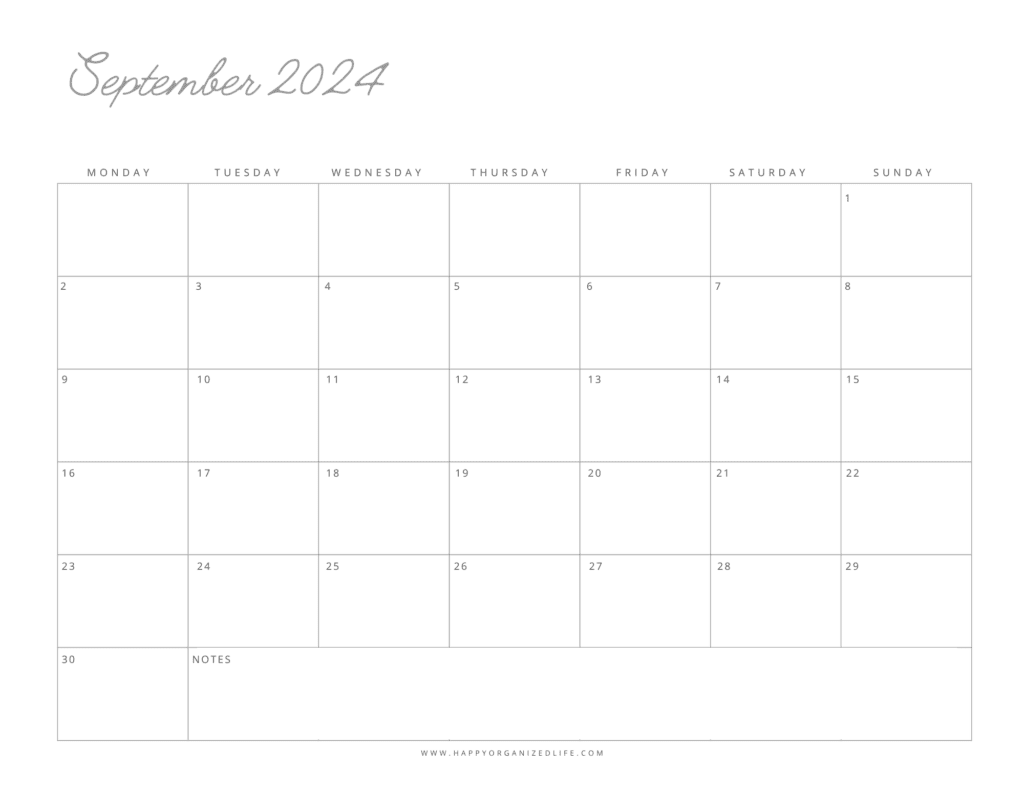 September 2024 Minimalist Printable Calendar