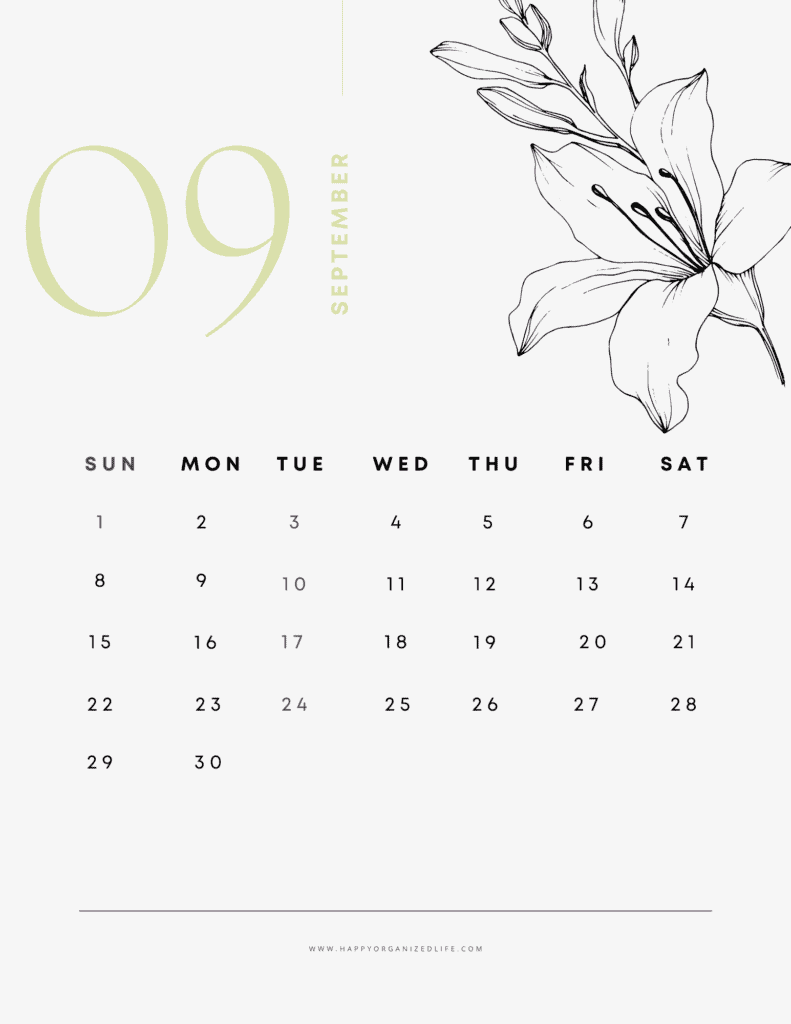 September 2024 Vertical Calendar Simple Flower