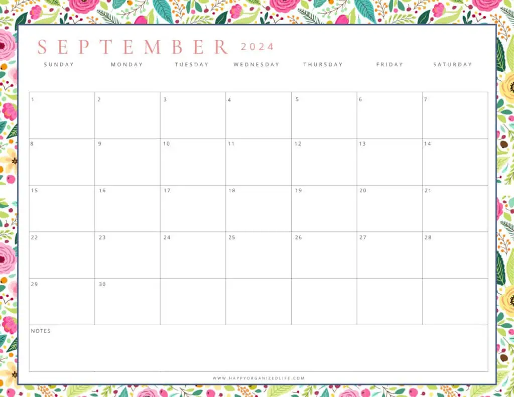 September 2024 Pink and Turquoise Printable Calendar