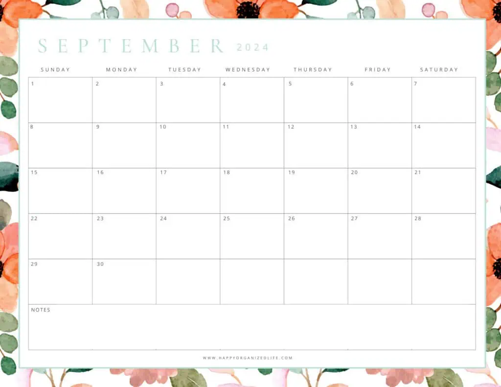September 2024 Orange and Green Printable Calendar