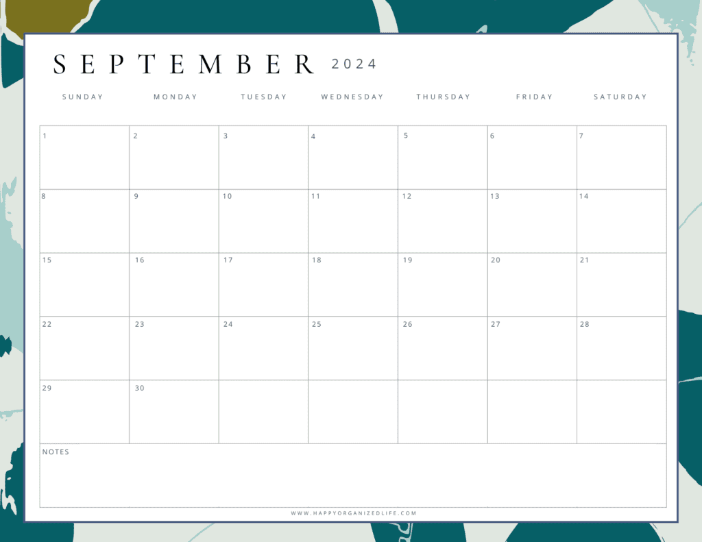 September 2024 Abstract Green Printable Calendar