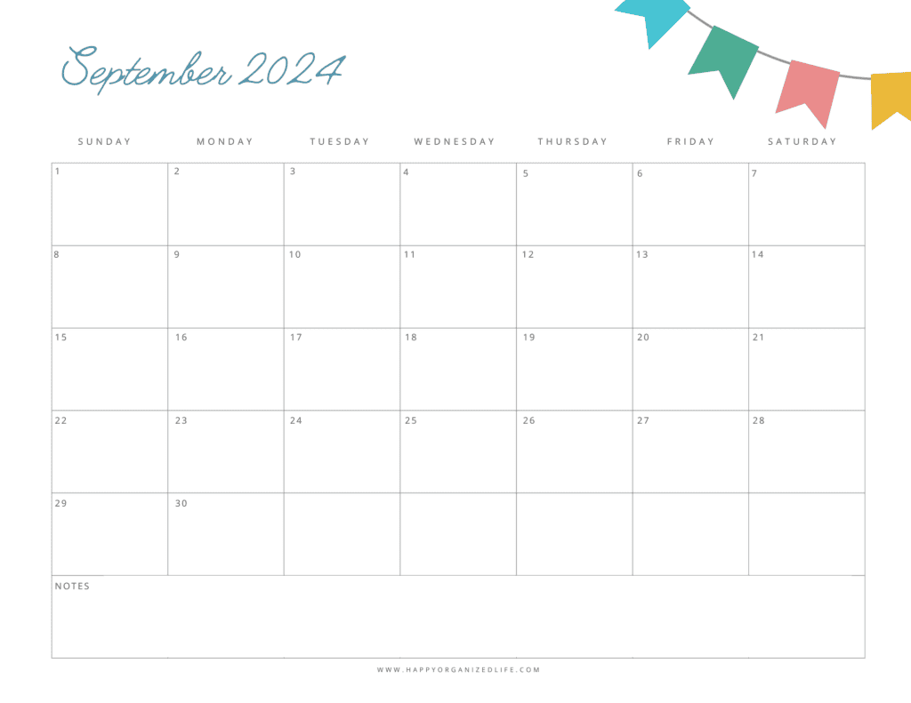 September 2024 Colorful Flag Printable Border