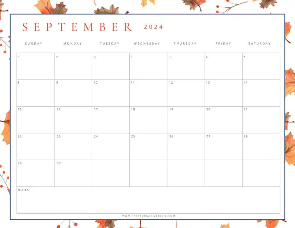 September 2024 Golden Harvest Printable Calendar