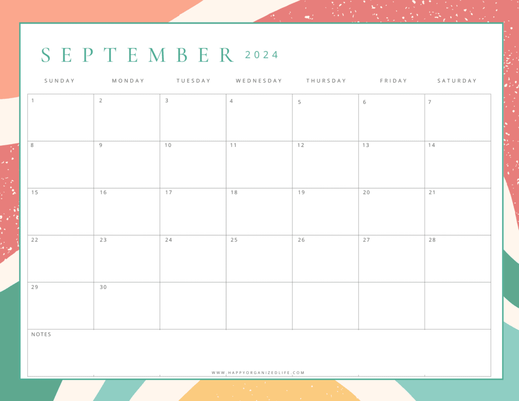 September 2024 Orange and Green Printable Calendar