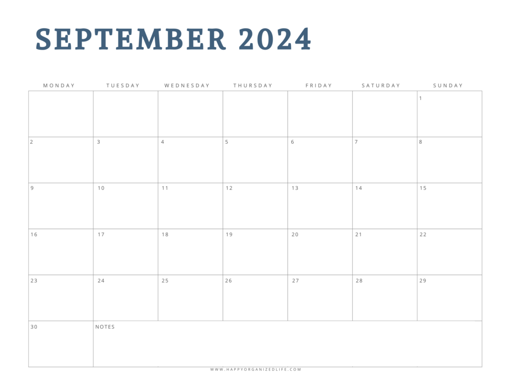 September 2024 Simple Blue Printable Calendar