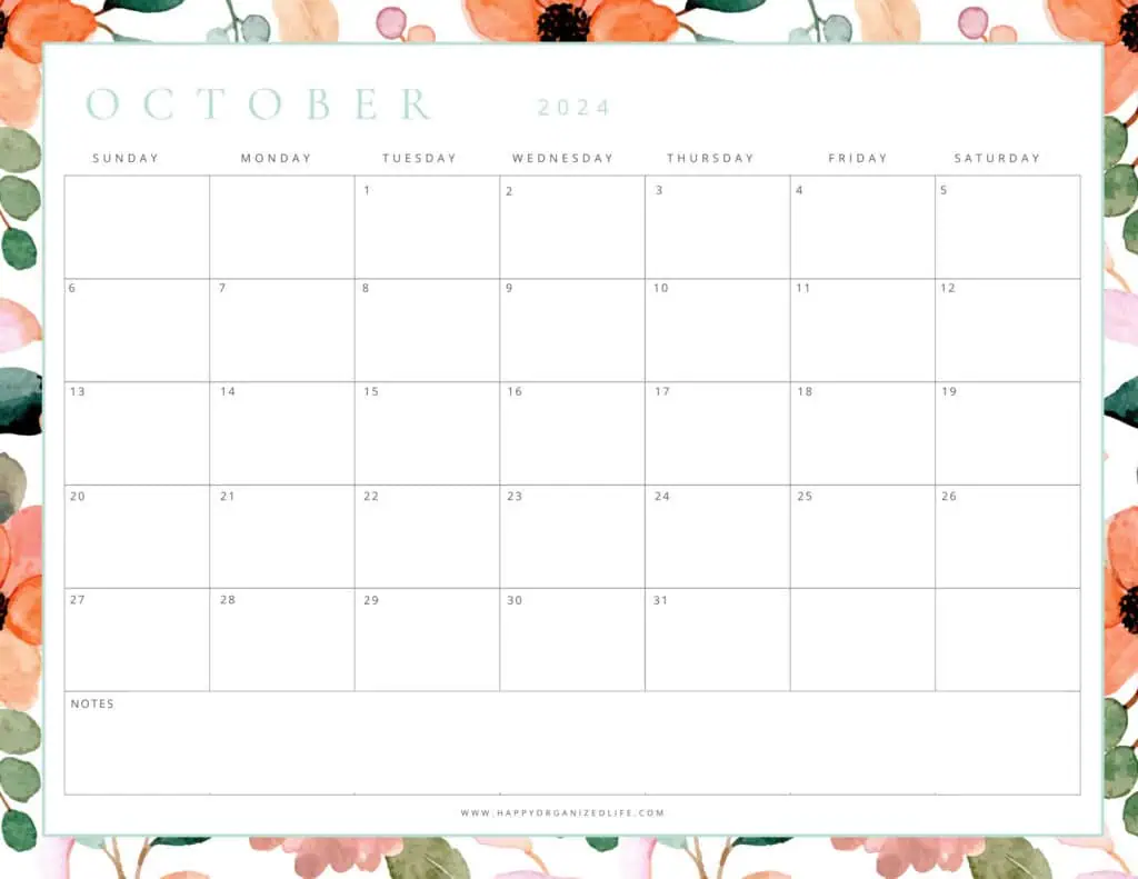 October 2024 Bright Orange and Green Calendar Design