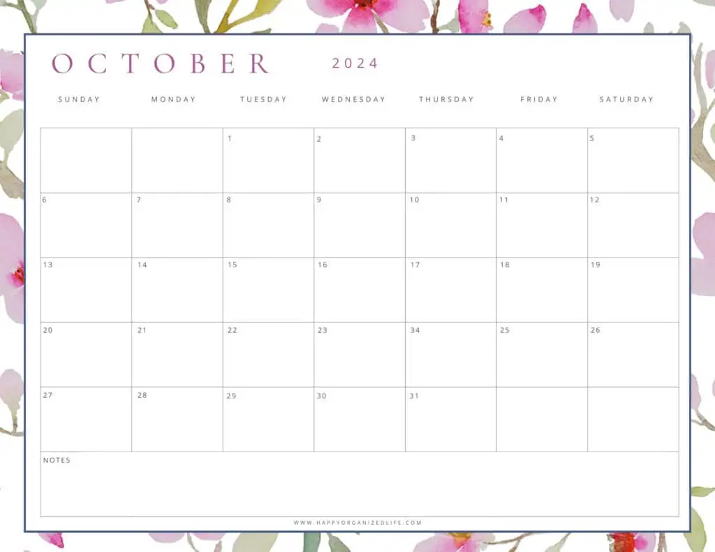 October 2024 Pastel Flower Calendar Design