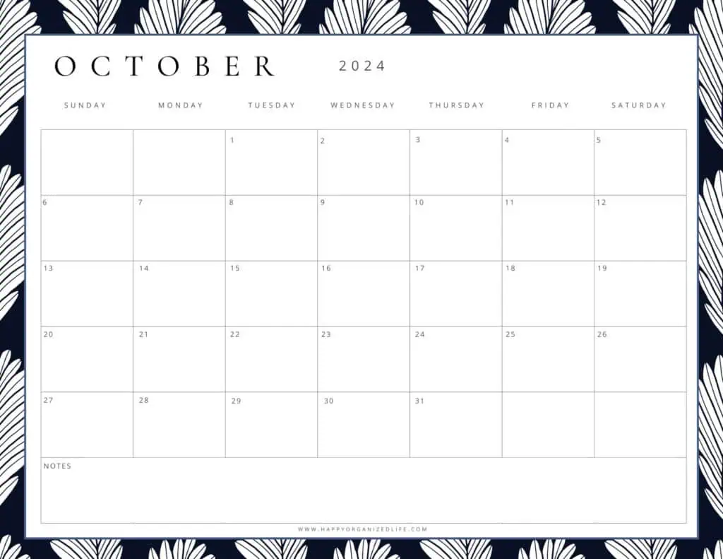 October 2024 Black and White Leaf Design