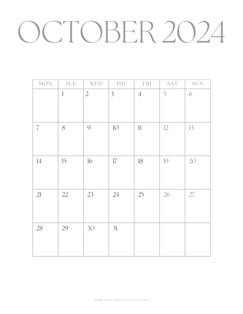 October 2024 Minimalist Vertical Calendar
