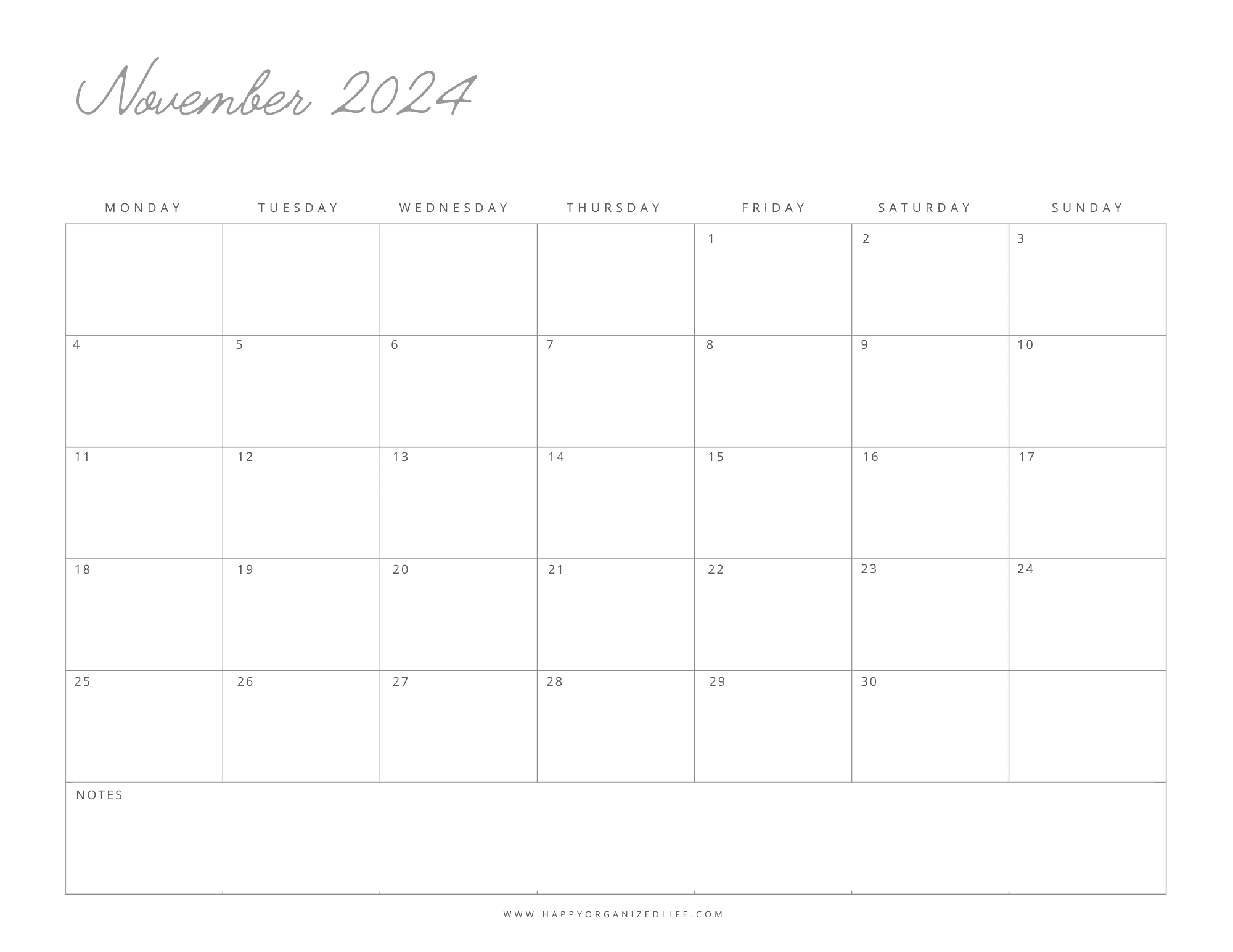 November 2024 Minimalist Calendar - Script