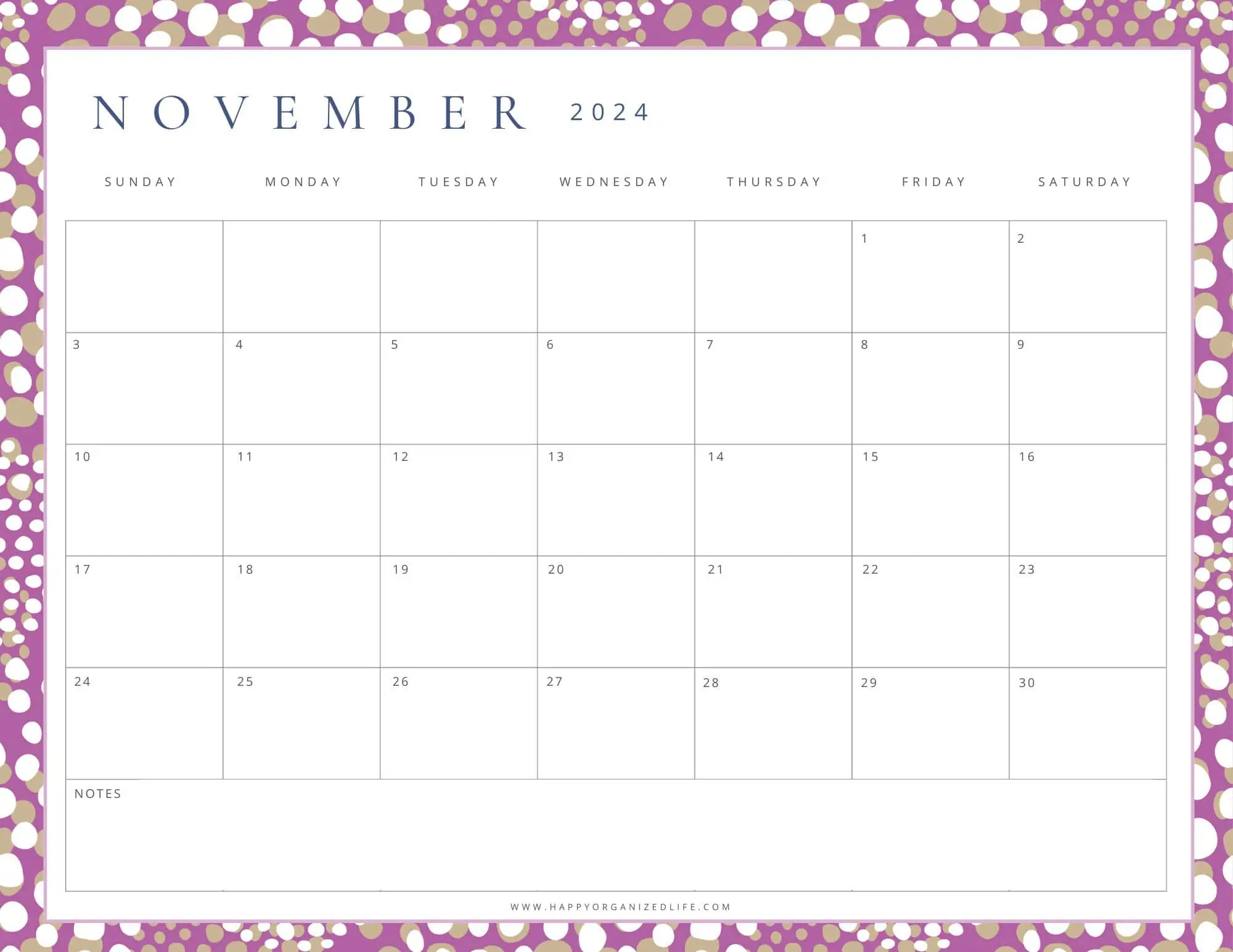 November 2024 Calendar Purple Geometric Design