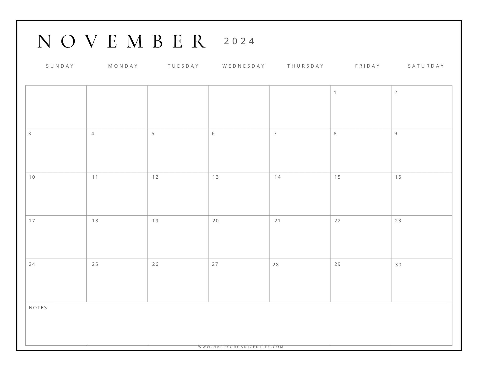 November 2024 Blank Calendar