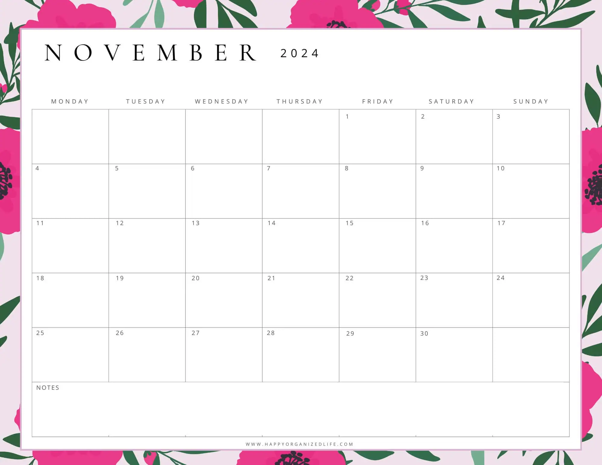 November 2024 Calendar Light and Dark Orange Geometric Design