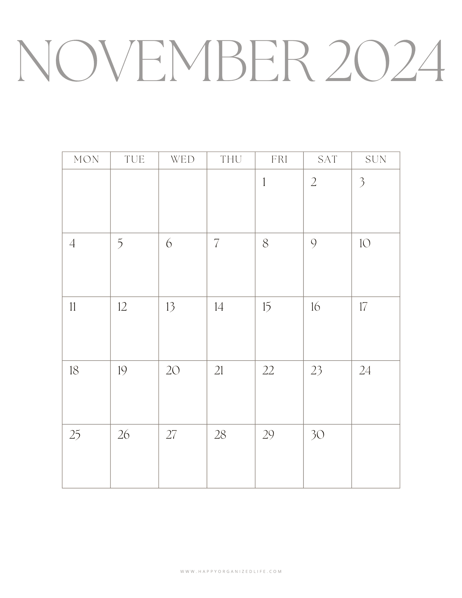 November 2024 Minimalist Portrait Calendar