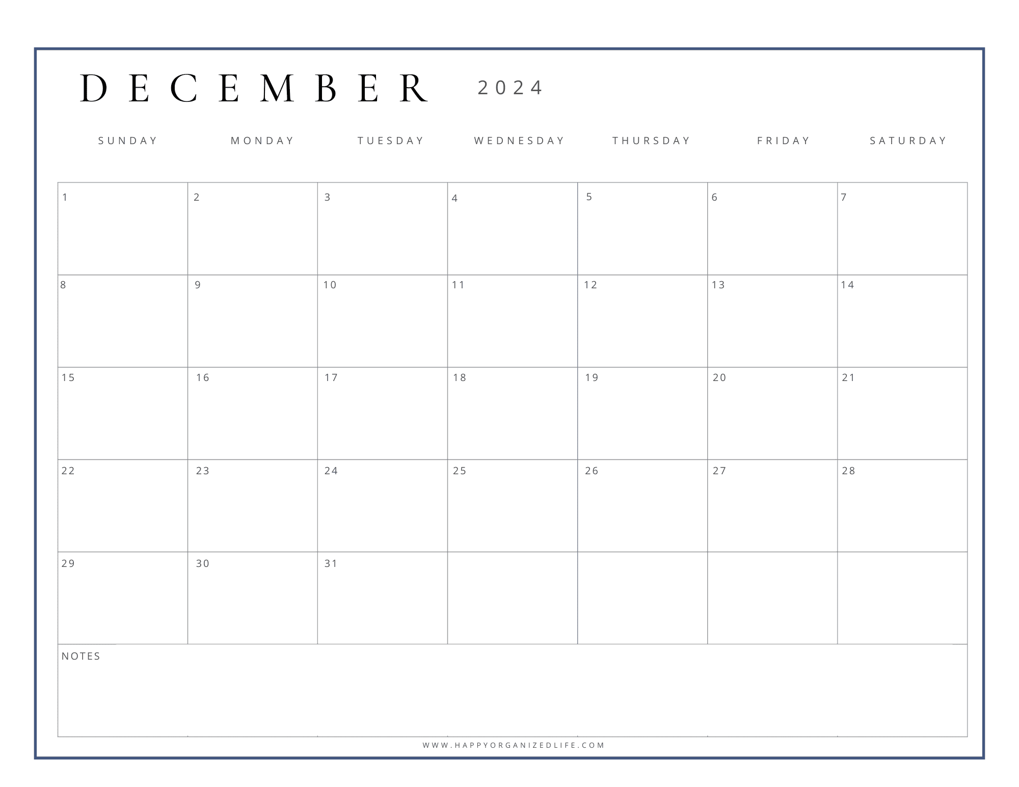 December 2024 Blank Calendar