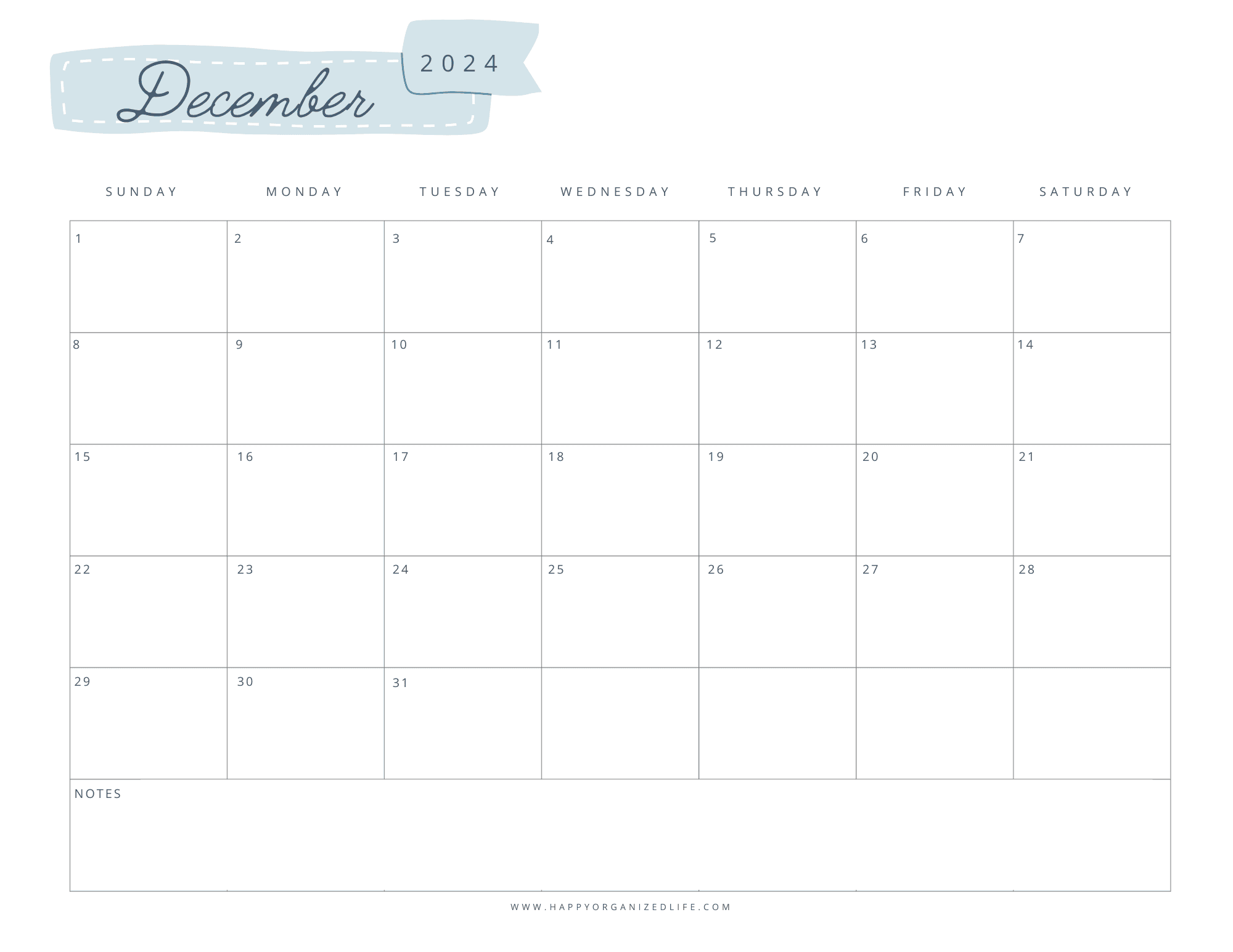 December 2024 Blue Stitch Calendar