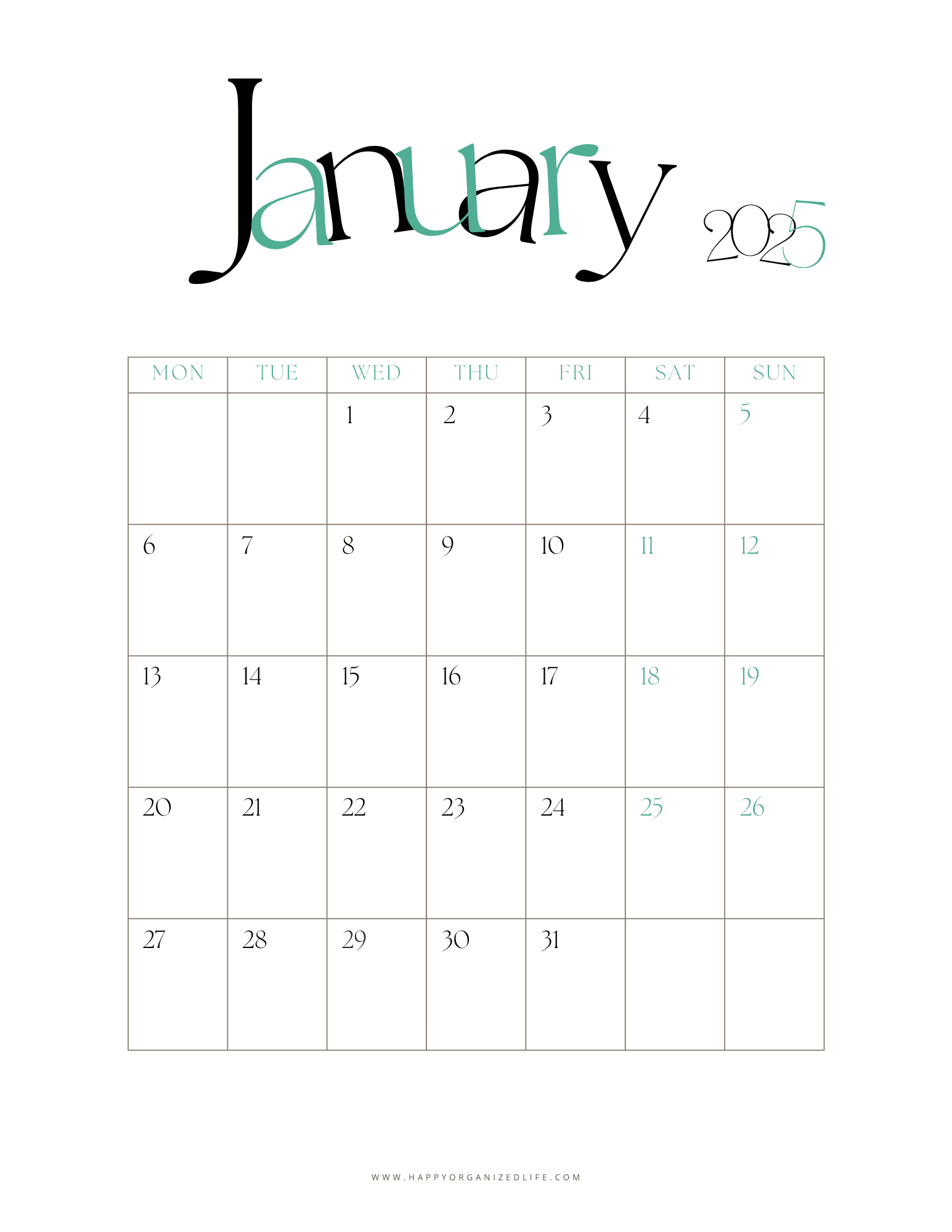 January 2025 Calendar - Tipsy