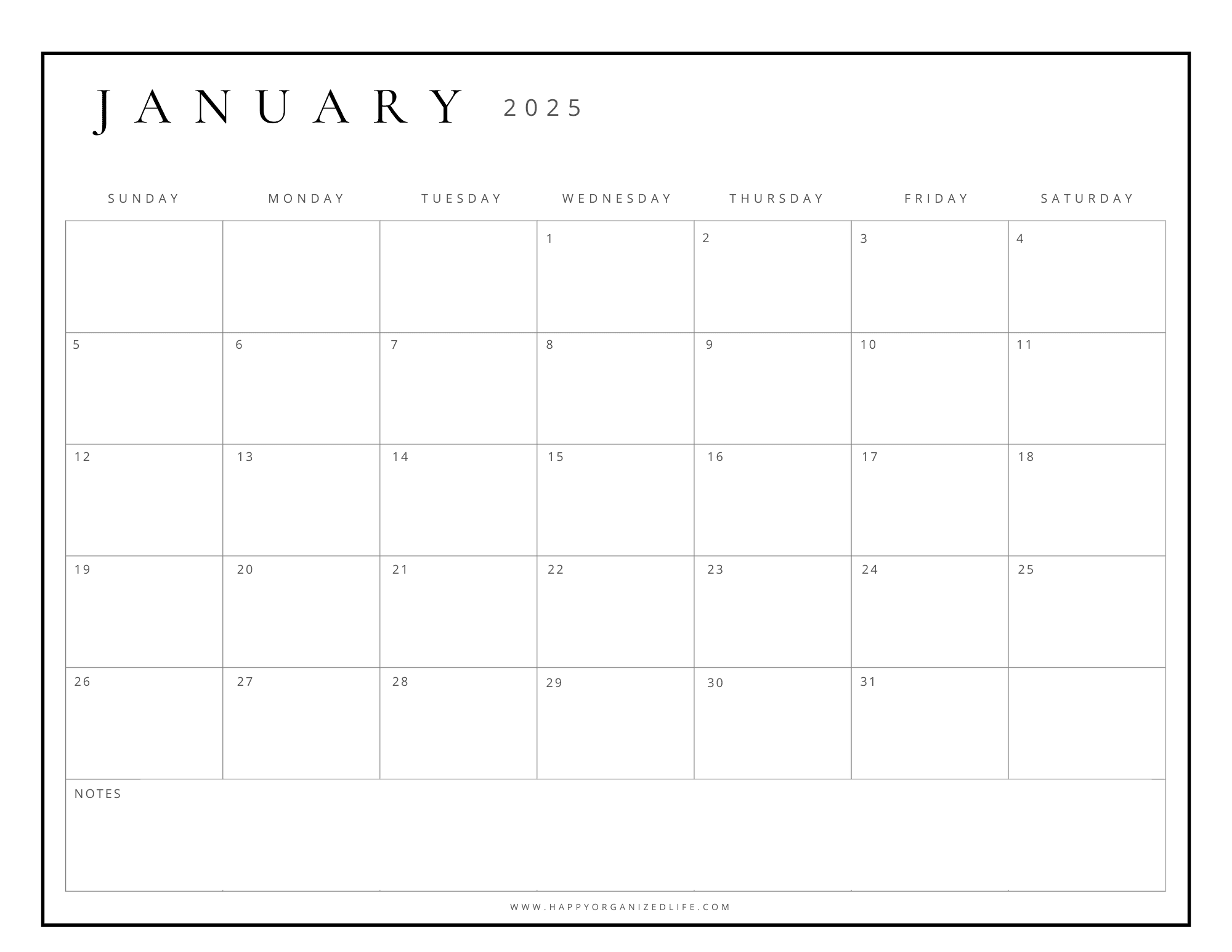 January 2025 Blank Printable Calendar