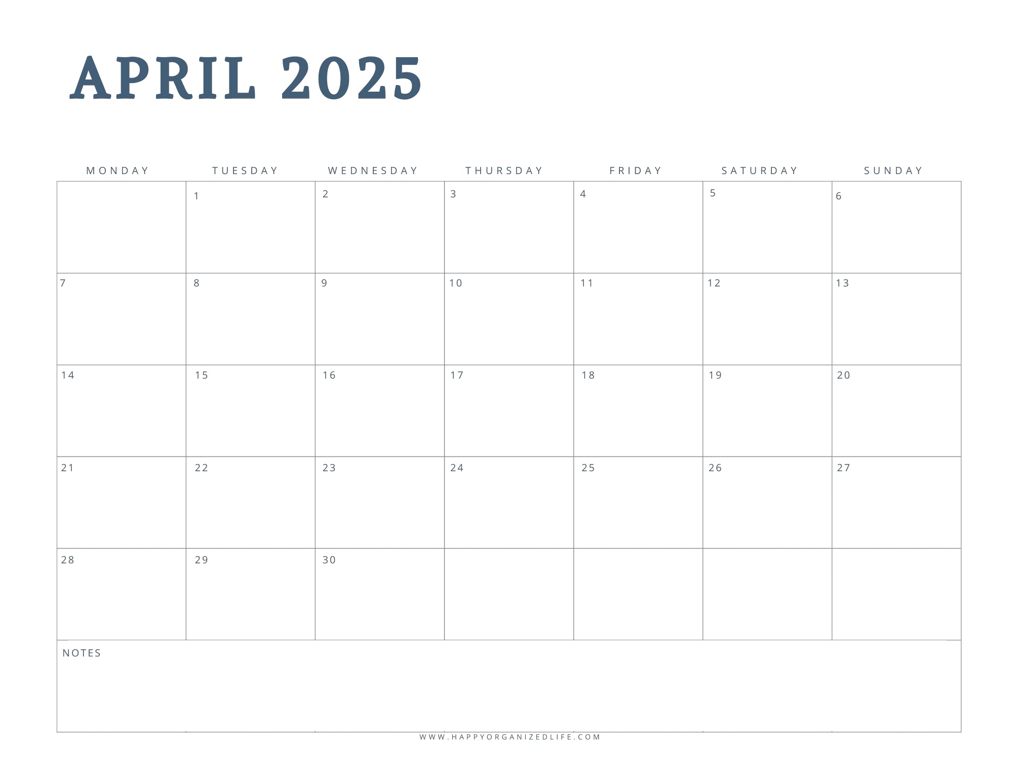 April 2025 - Minimalist Monday Start Design