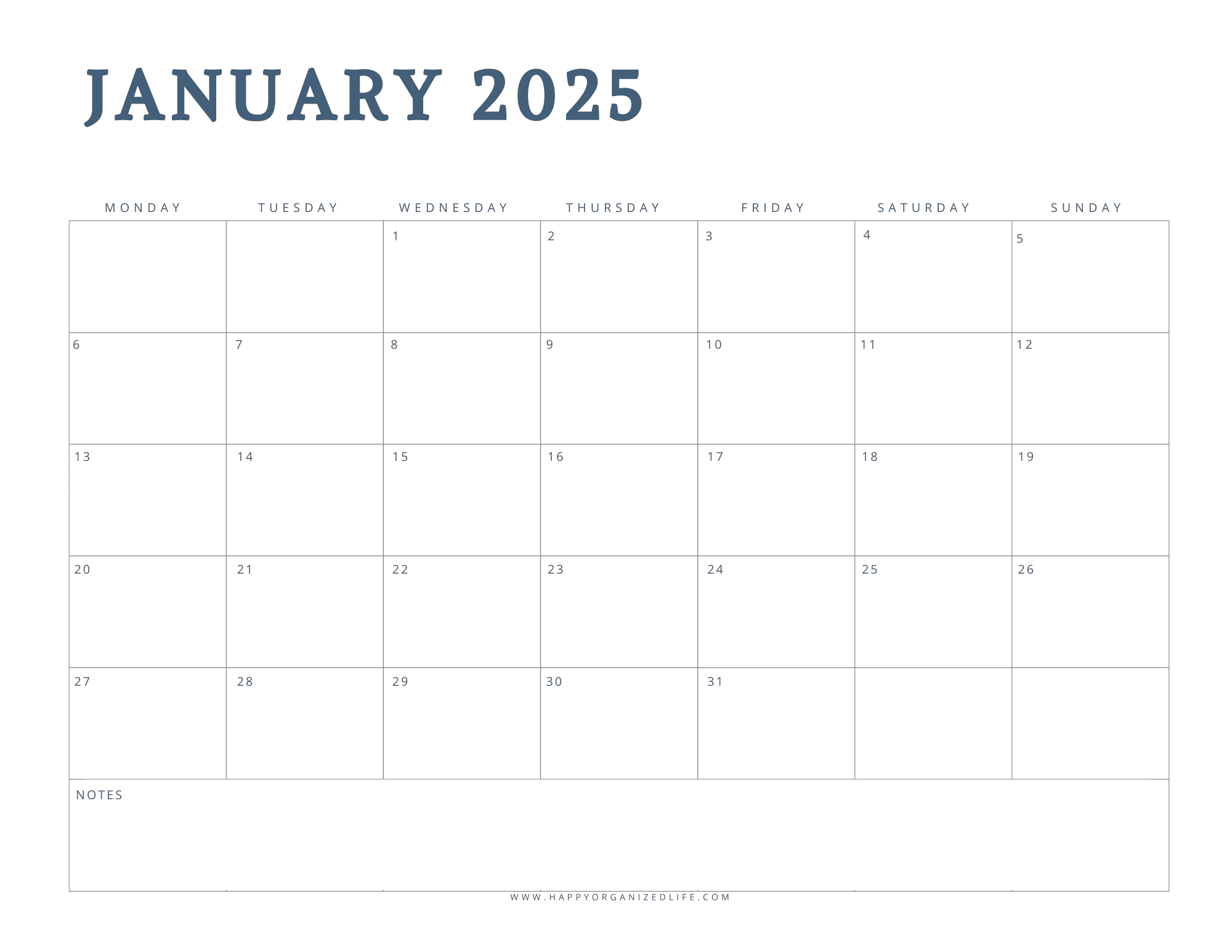 January 2025 - Minimalist Monday Start Design