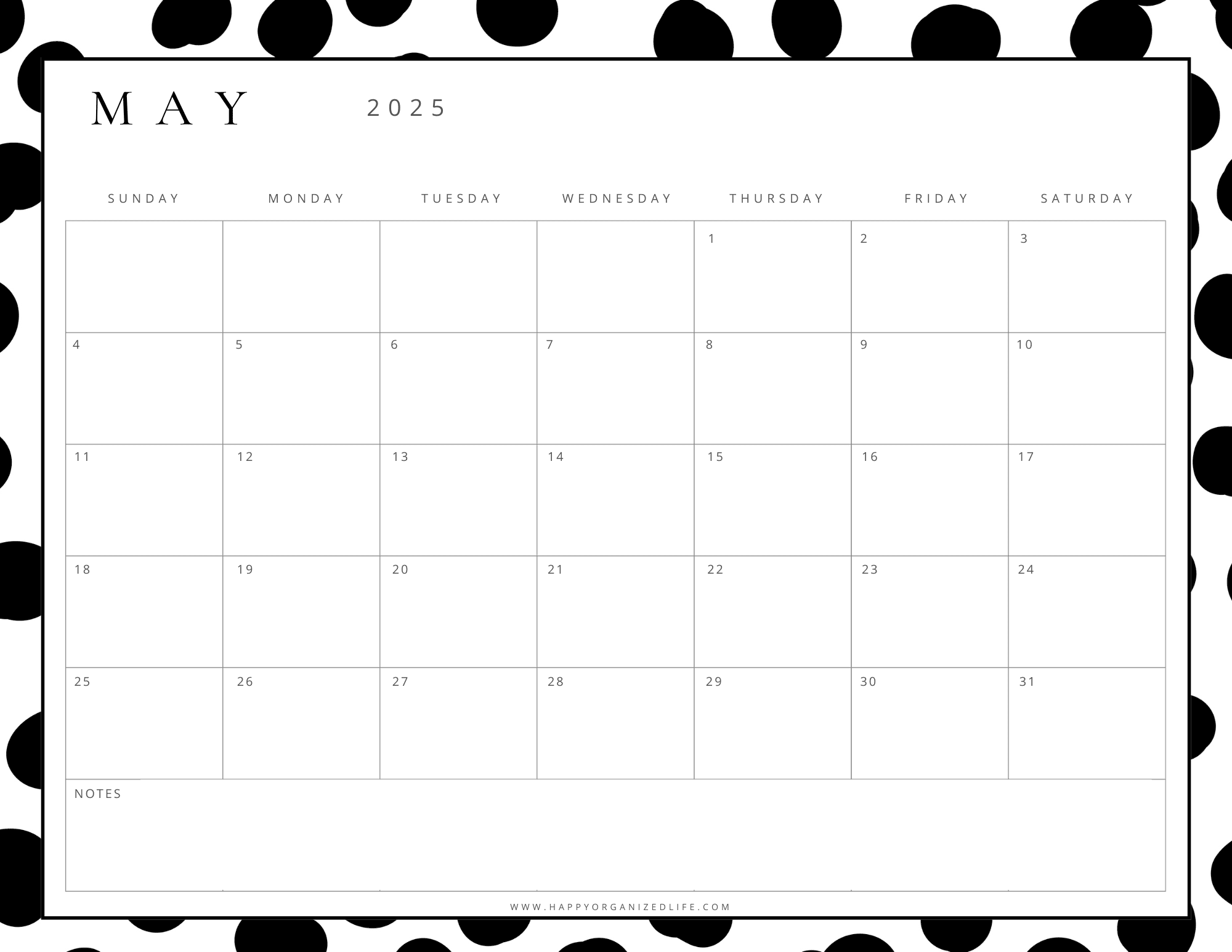 May 2025 Free Printable Calendar - Polka Dots