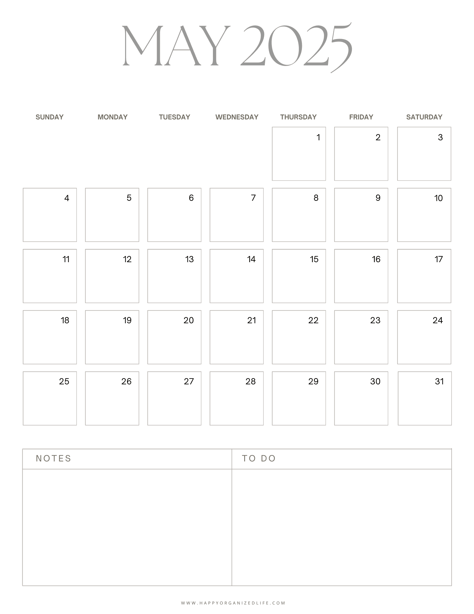 May 2025 - Blank with Notes