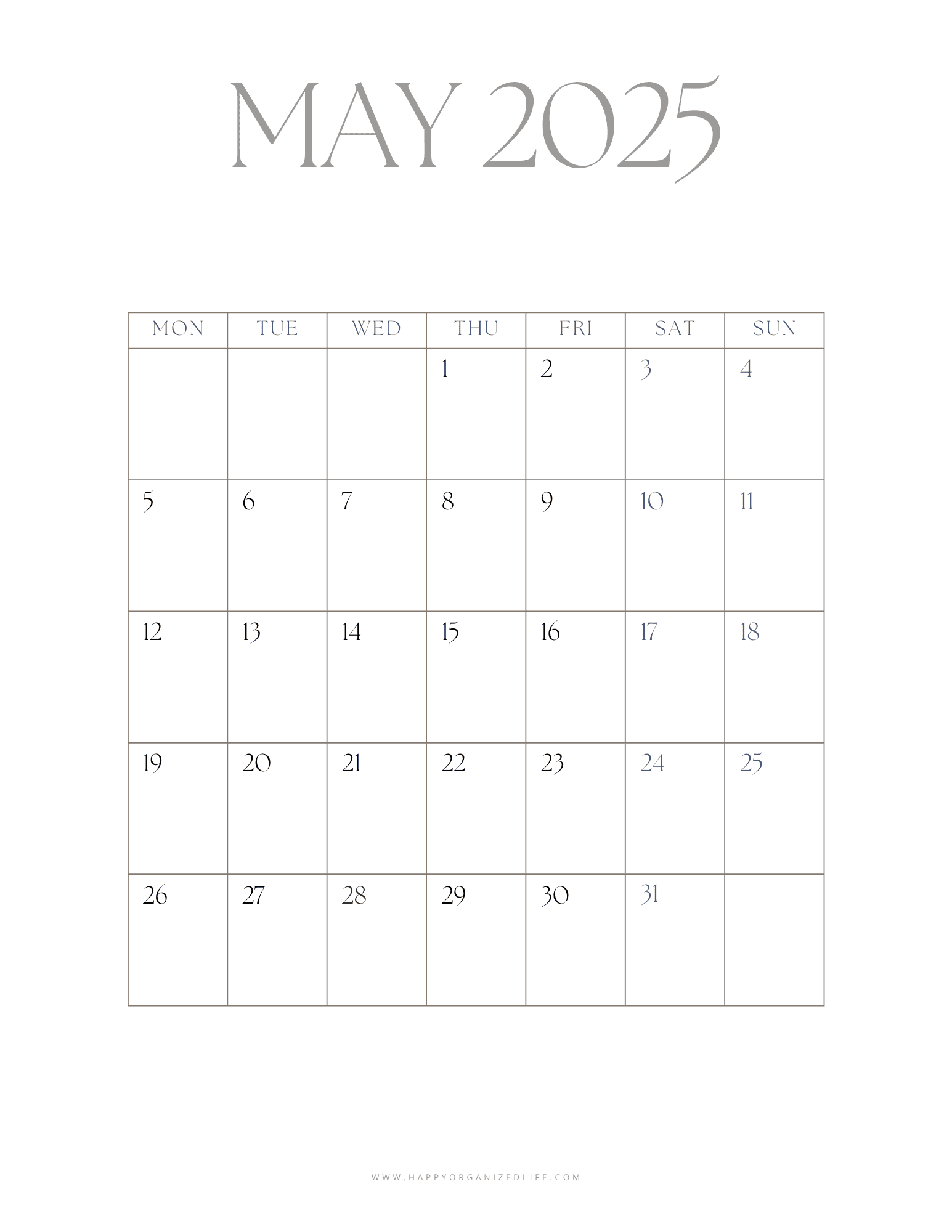 May 2025 Minimalist
